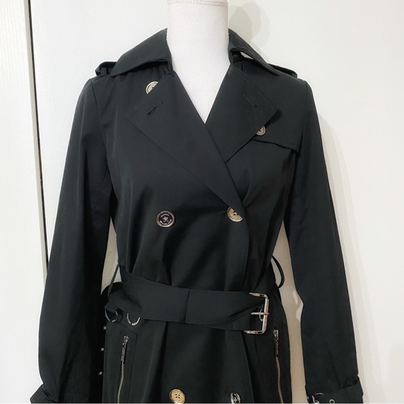 Nwot MICHAEL MICHAEL KORS BLACK DOUBLE BREASTED BELTED TRENCH COAT - XS - Picture 4 of 11